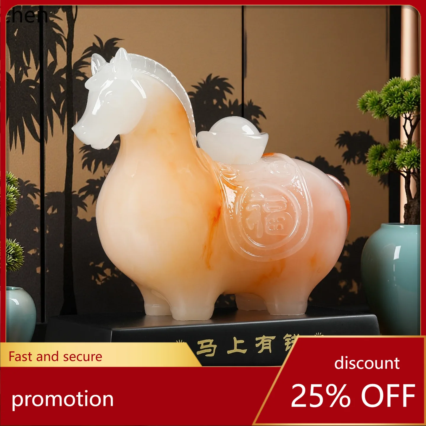 

CZ Horse Ornament with Gold Ingot for Living Room, Office, Wine Cabinet, Zodiac Horse Decoration, Company Opening Gift