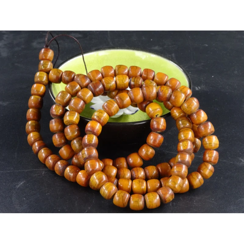 Traditional Tibetan-Style Deer Beads And Bodhi 108-Bead Bracelet, Antique Old Spirit Bone, High Density