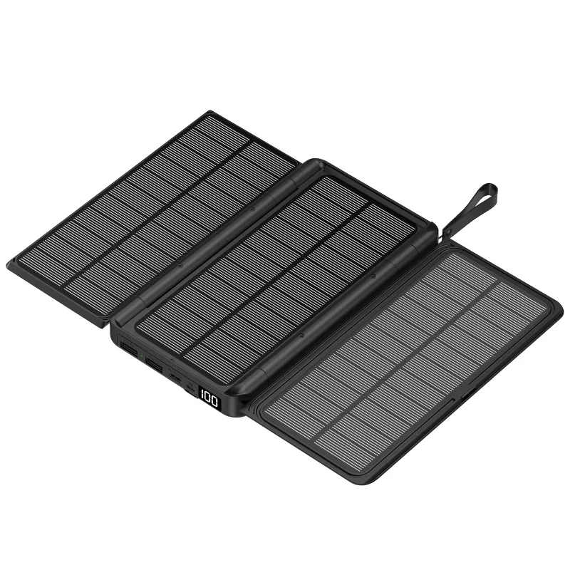 For IPhone 15 14 13 Xiaomi Huawei Poverbank 20000mAh Folding Solar Power Bank with 3 Solar Panel Wireless Charger Power bank