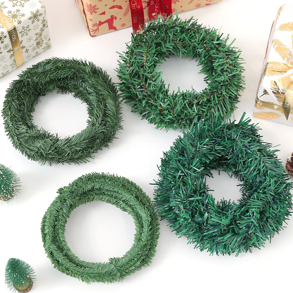 3/4/6/8CM New Green Christmas Decoration Wreath Encrypted PVC Ordinary Leaf Simulation Wreath Door Hanging Christmas Wreath