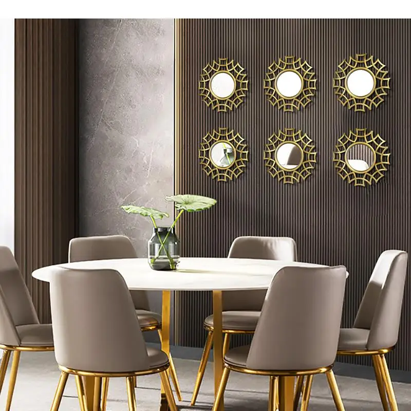 Geometry Wall Hanging Mirror Room Aesthetics Decor Golden Flower Shape Mounted Living Background Display