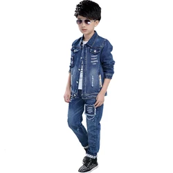 Fashion Teenage Boys Denim Clothes Set Autumn Children Jeans Coat and Pants Autumn Baby Boys Cotton Sport Suits 10 12 Years New