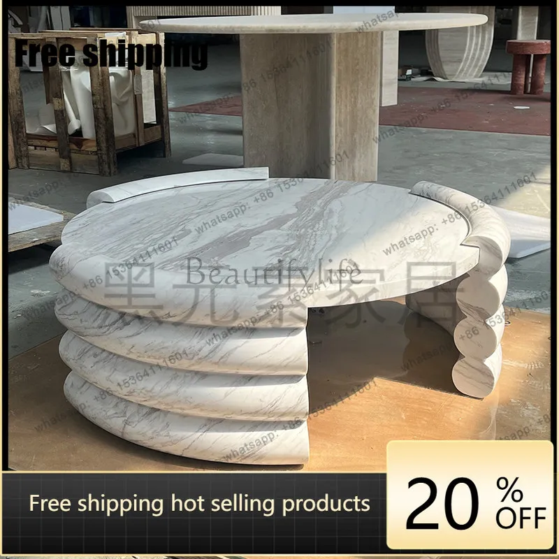 Wabi Sand Wind Roman Travertine Coffee Table Cream Wind Household Small Apartment Marble Round