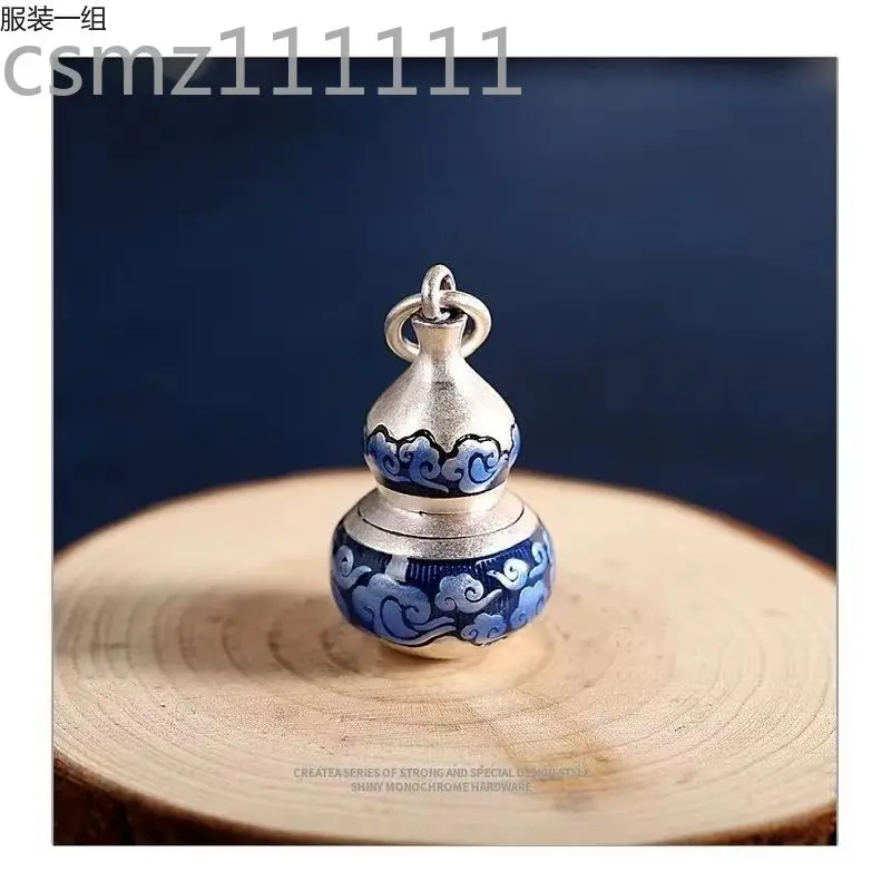 

1418 Personalized Fashion with Sterling Silver Pendant Female, Ethnic Style Burning Blue Auspicious Cloud Gourd Sweater Pendant