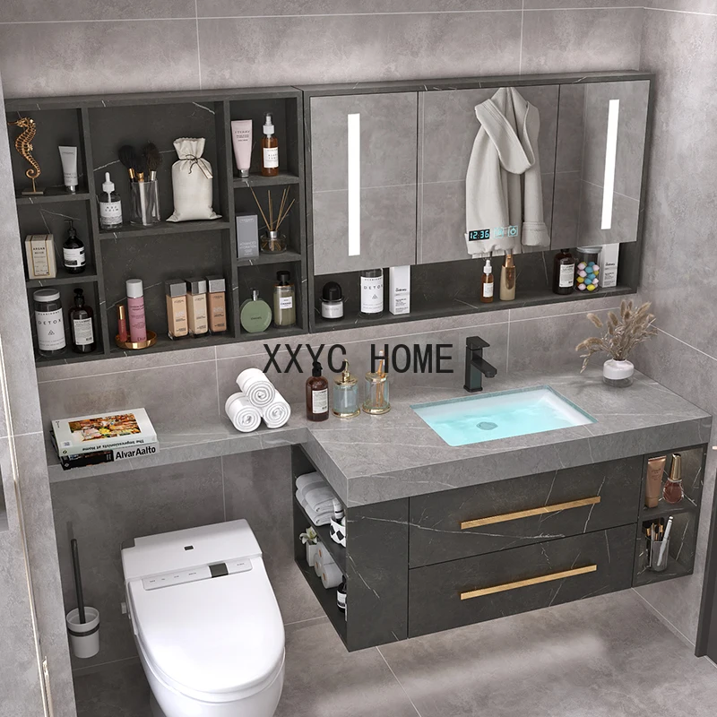 

Cabinet Combination Simple Modern Bathroom Stainless Steel Washstand Light Luxury Toilet Extended Board Cabinet