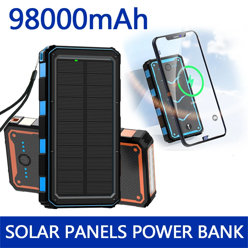 

New Power bank Wireless charging mobile power supply 98000mAh with Camping Lamp Mobile Phone Charger USB Battery Solar panel