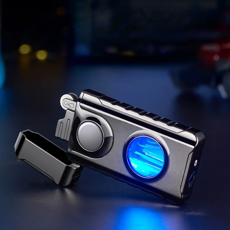 Double Tube Lighters Flash Visible Gas Cigar Lighter Windproof Flint Gas Lighter Jet Gadgets for Men Cigarette Accessories