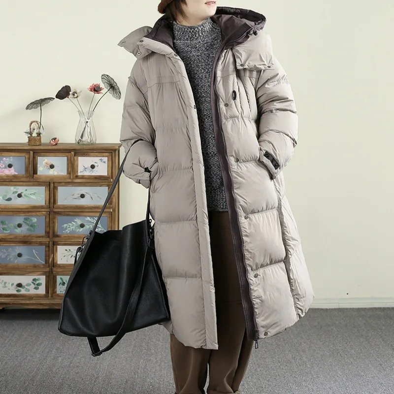 

Длинное стильное теплое пальто с хлопковой подкладкой для женщин, новая зимняя модель 2026 года, повседневное свободное пальто