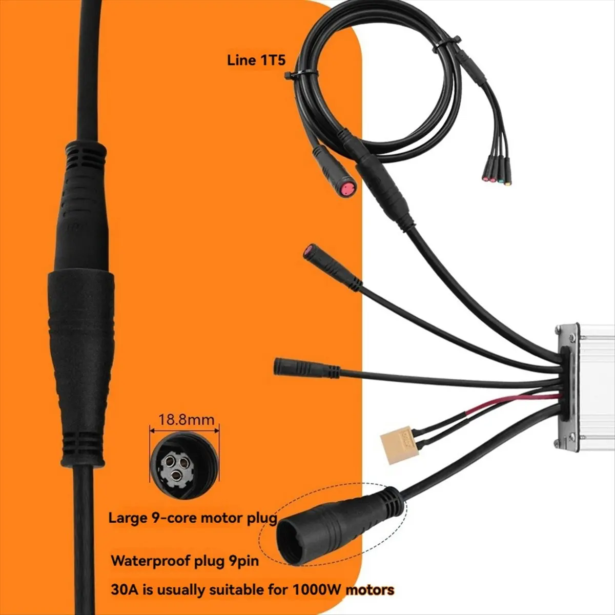 وحدة تحكم للدراجة الكهربائية مع سلك ضوء 1T5 KT-30A وحدة تحكم بموجة جيبية مقاومة للماء ملحقات الدراجة الإلكترونية الأساسية #6