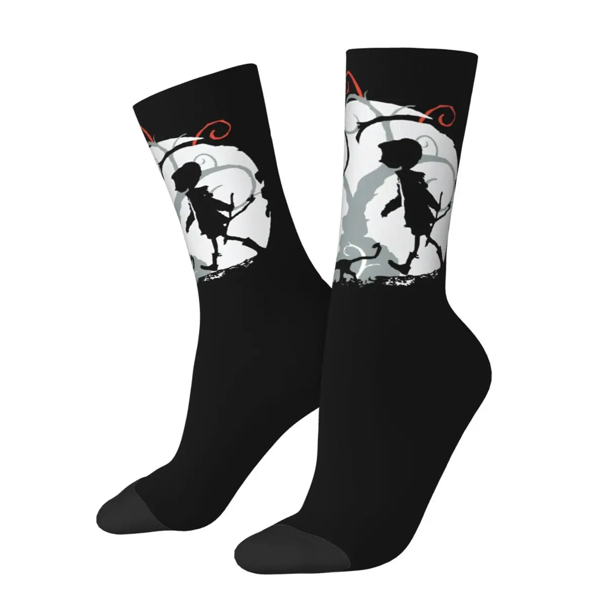 Calcetines de fútbol de dibujos animados de Halloween de Coralines retro Calcetines de poliéster para unisex