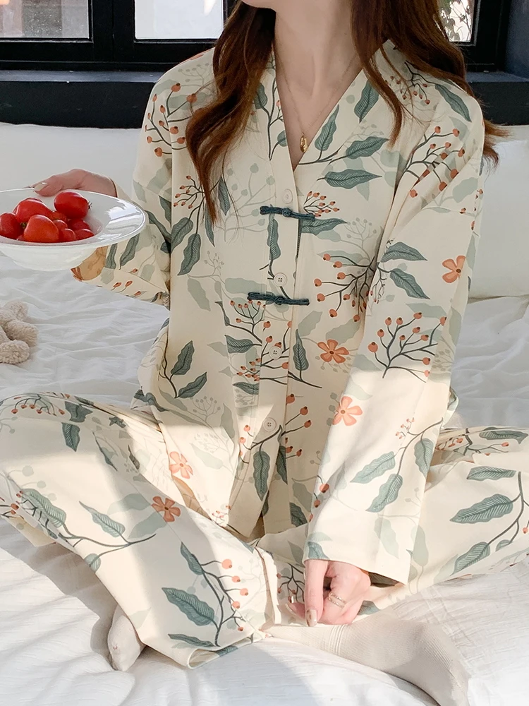 Women Pajamas Set Cotton Home Clothes Women Set Korean Style Ladys Women\\\'s Pajamas Robes Sleepwear Two Piece Pyjama Pour Femme