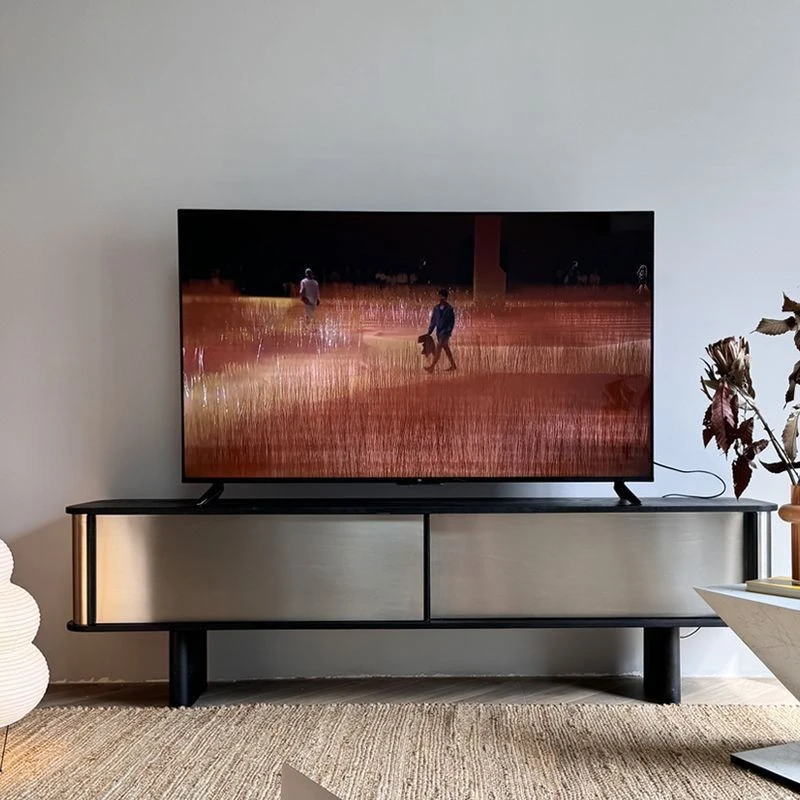 

Retro style home living room floor-to-ceiling side cabinet, small apartment storage TV cabinet