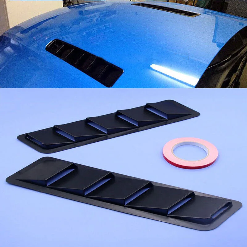 

2X ABS Black Car Air Flow Intake Hood Scoop Vent Louver Panel Bonnet Cover Decor