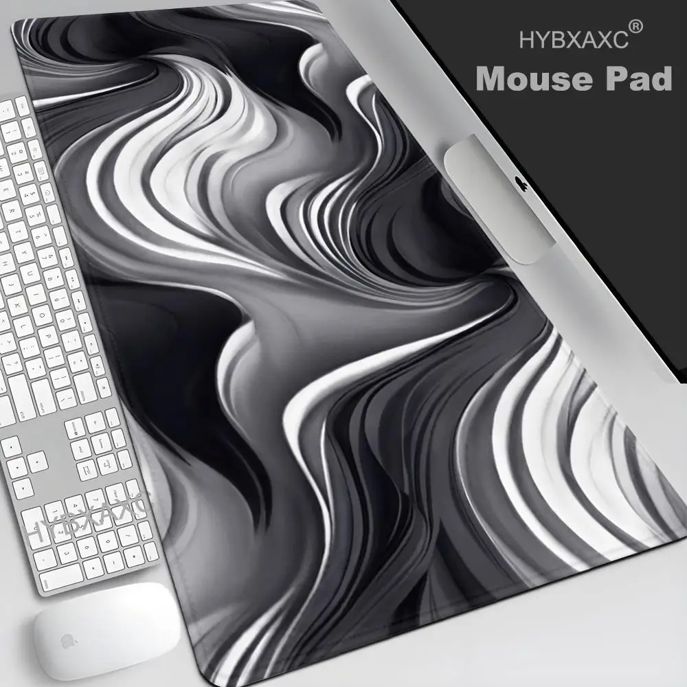 Black And White Wavy Stripes Mouse Pad Large Rubber Anti-Slip Desk Accessories Mouse Pad For Offices And Game Keyboard HYBXAXC