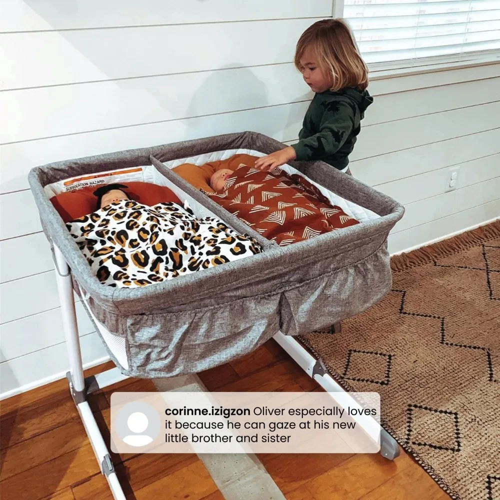 Cabeceira cinza para bebê, berço para gêmeos