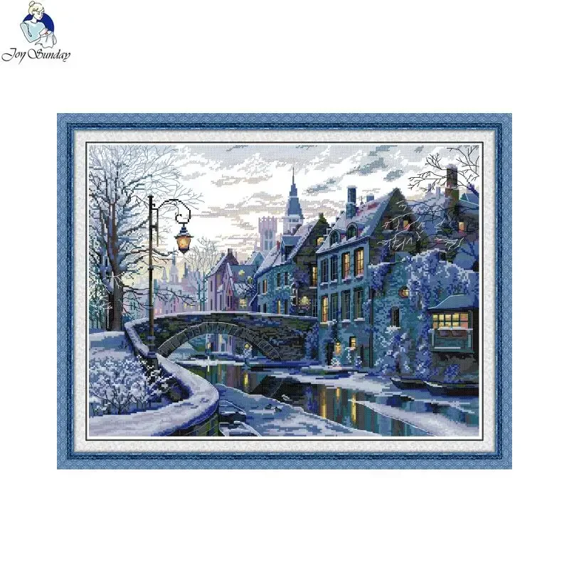 Joy Sunday Winter Evening Printed 16CT Cross Stitch Complete Kit Embroidery DMC Threads Hobby Craft Handmade Sewing Room Design