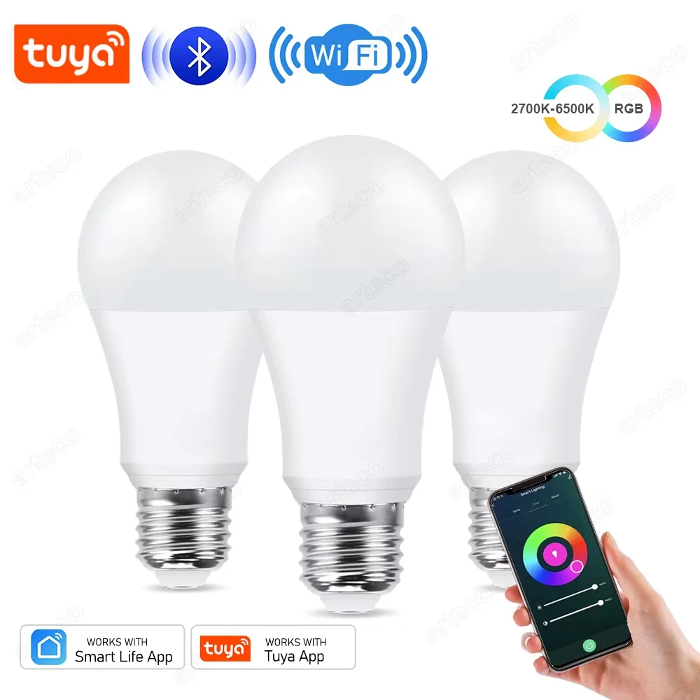 Tuya Bluetooth Smart LED Bulb Wifi Light Bulbs Dimmable Spotlight Bulb 15W E27 Rgb+Cw+Ww LED Color Change Lamp For Home Decor-image