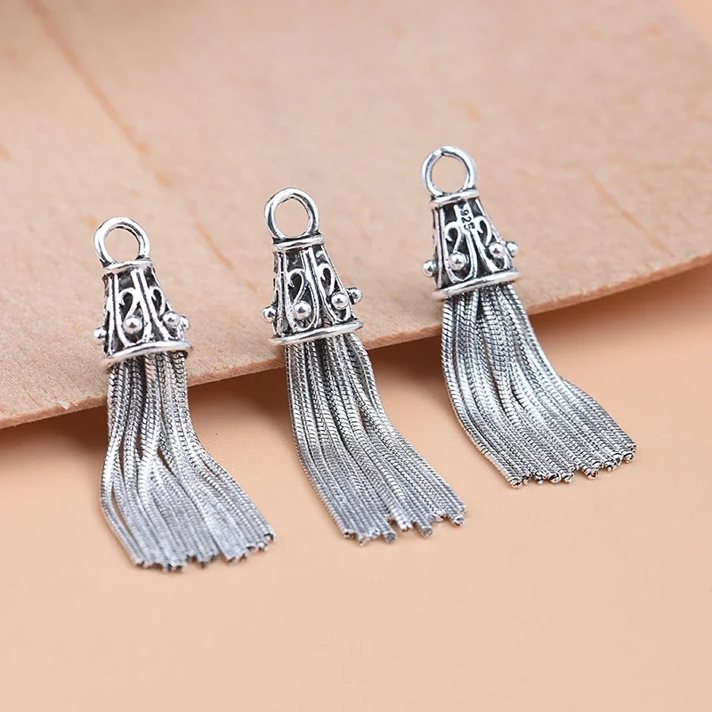 S925 sterling silver Thai silver diy jewelry accessories Korean snake bone chain tassel pendant handmade beaded material accesso