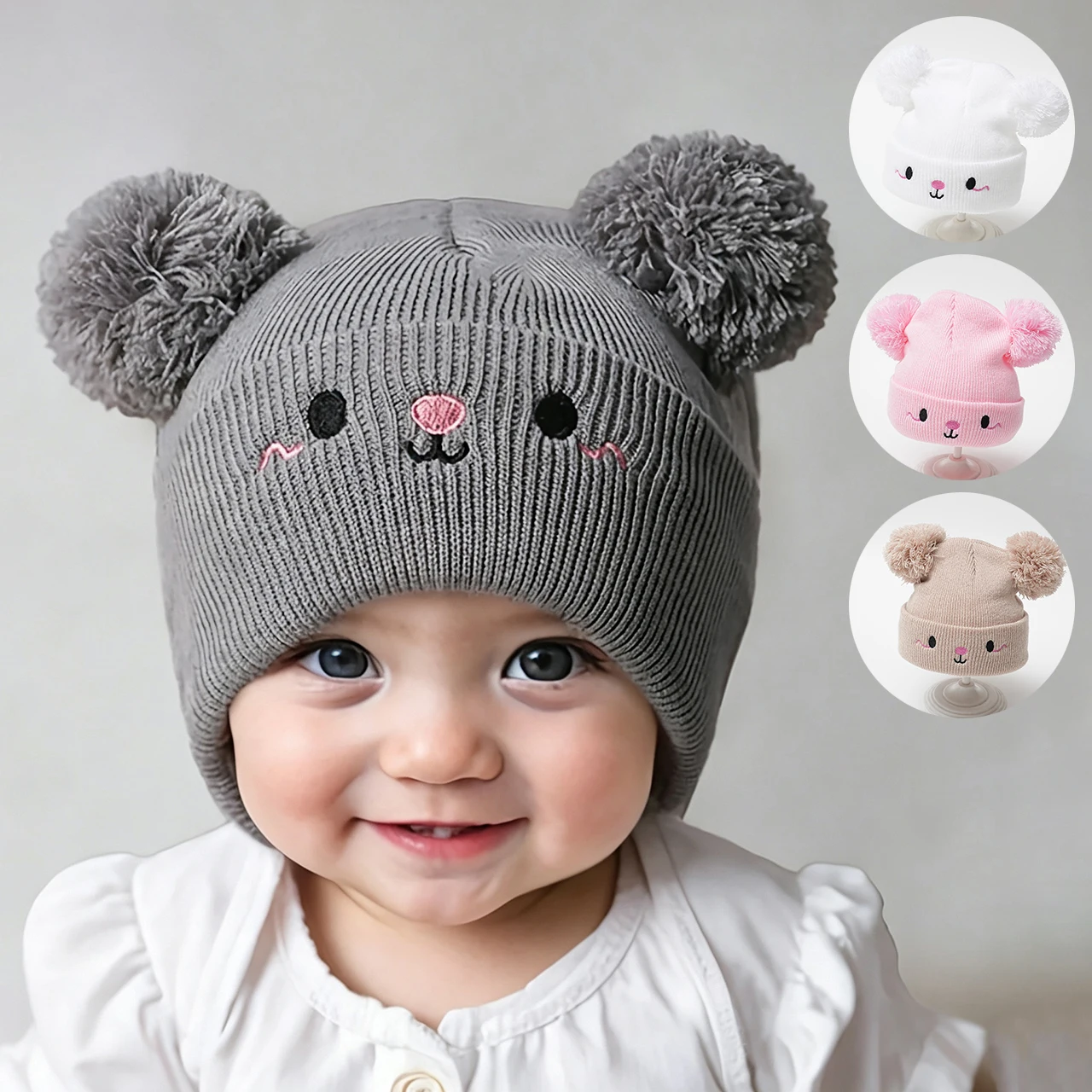 Children Double Pompom Beanie - Knit Beanie Hat Warm review and price
