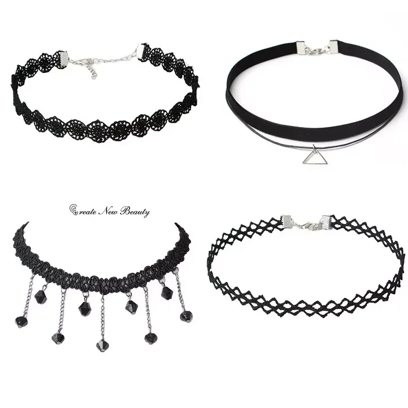 6-piece Set Korean Velvet Choker Necklace for Women Vintage Sexy Lace Necklace with Pendant Gothic Girl Neck Jewelry Accessories