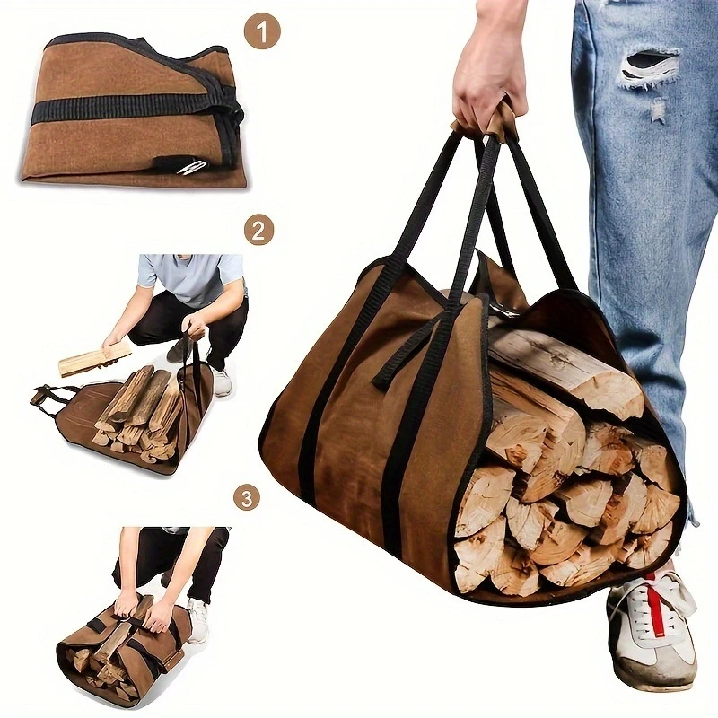 Fireplace Firewood Log Carrier Tote Bag Wood Storage Bag Large Capacity Holder for Fire Logs Wood Stove Indoor Outdoor Camp Use