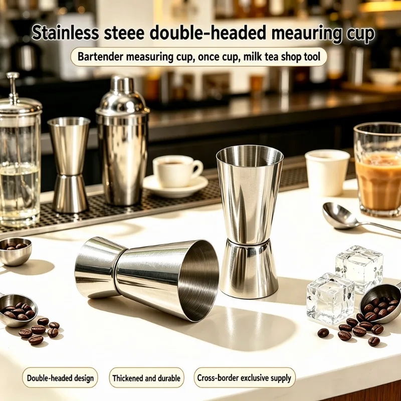 Stainless Steel Double End Jigger Ounce Measuring Vessel Cocktail Meter Mug Bubble Tea Coffee Bartending Utensil Catering