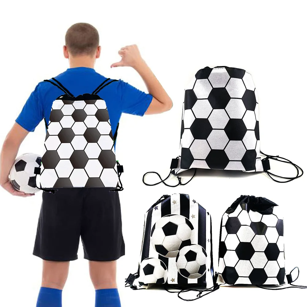 6pcs Soccer Drawstring Bag Sports Gym Football Soccer Drawstring Backpack Gifts Bags Treat Bags Soccer Birthday Party Favors