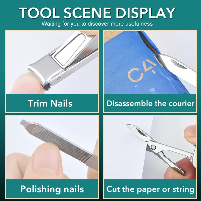 กรรไกรตัดเล็บแบบพับได้ 4 in 1 อุปกรณ์ทำเล็บมือและเล็บเท้า ตัดเล็บสแตนเลส อุปกรณ์อเนกประสงค์