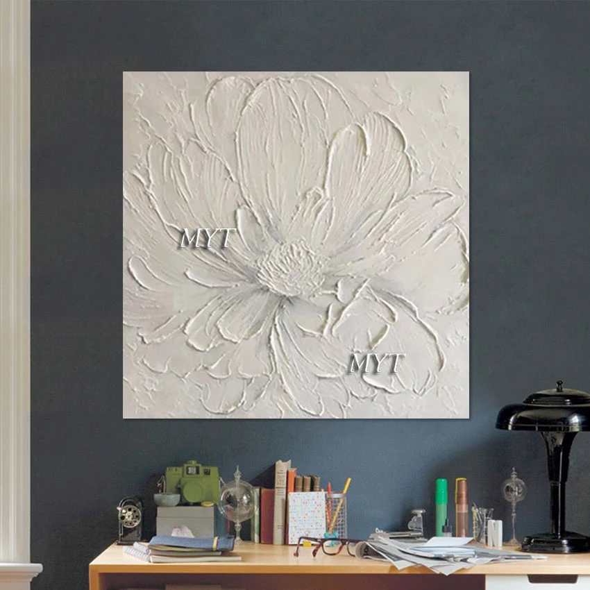 Pallet Knife Art White Simple Abstract Oil Painting Flowers Modern Textured Canvas Acrylic Wall Pictures Decoration Home Artwork