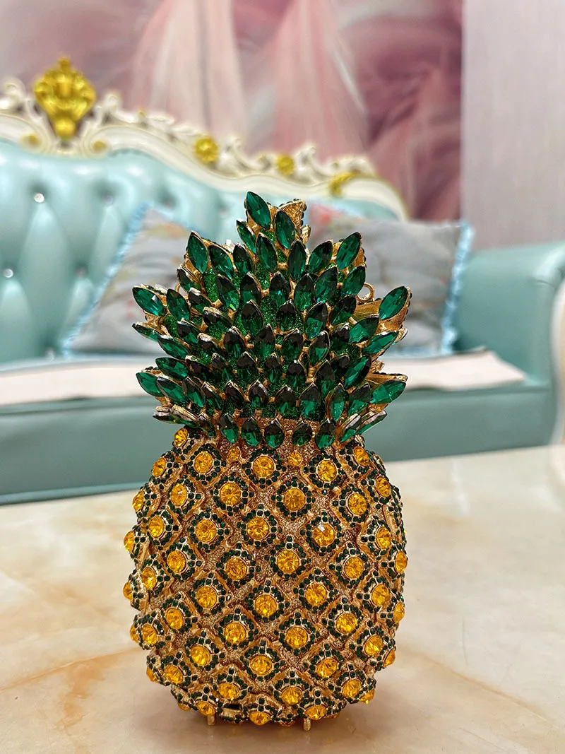 

Women Pineapple Shape Crystal Clutch Purse Sweet Fruit Rhinestone Evening Party Bag Unique Cocktail Prom Handbag