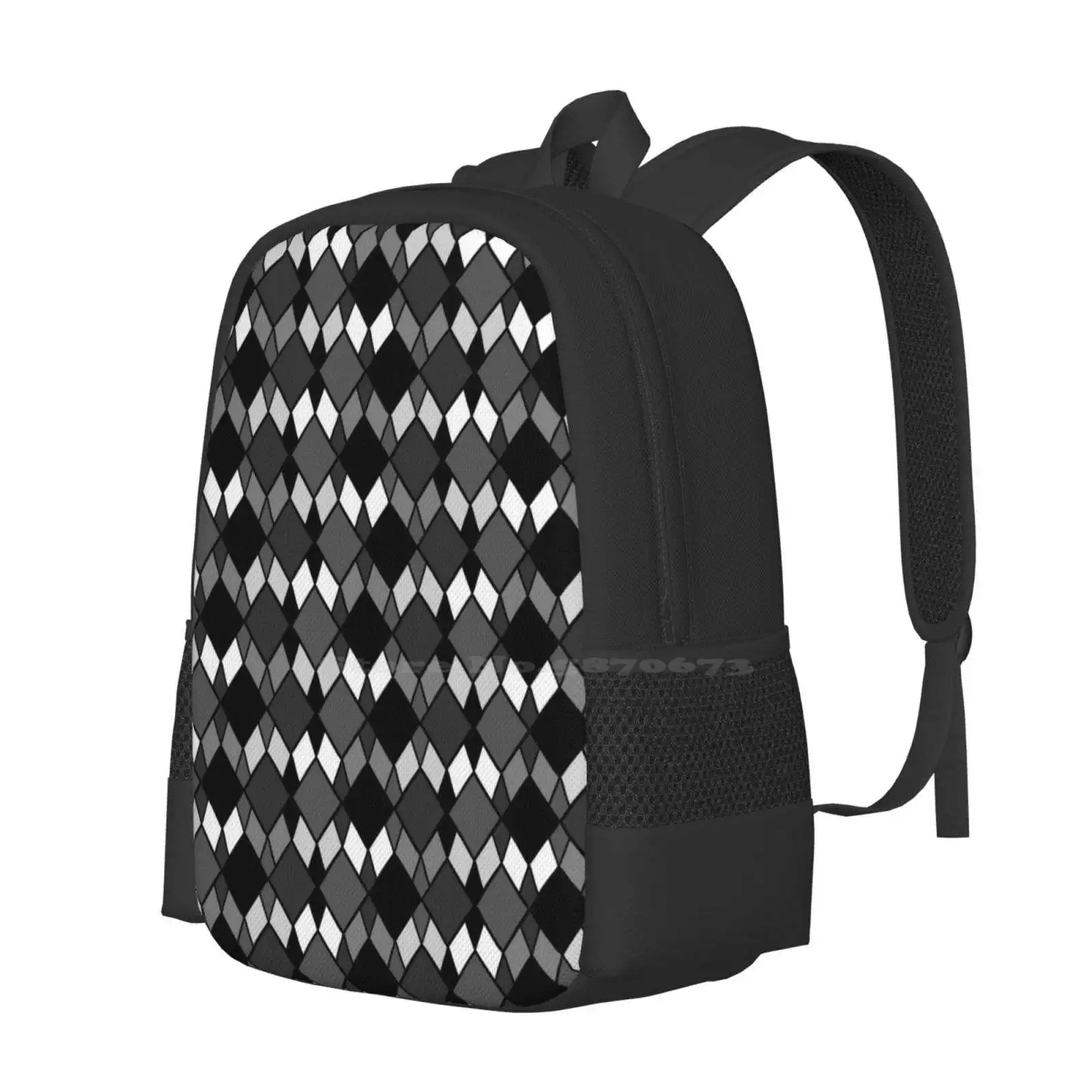 Monochrome Geometric Pattern Hot Sale Schoolbag Backpack Fashion Bags Monochrome Grayscale Black And White Cartoon Diamonds