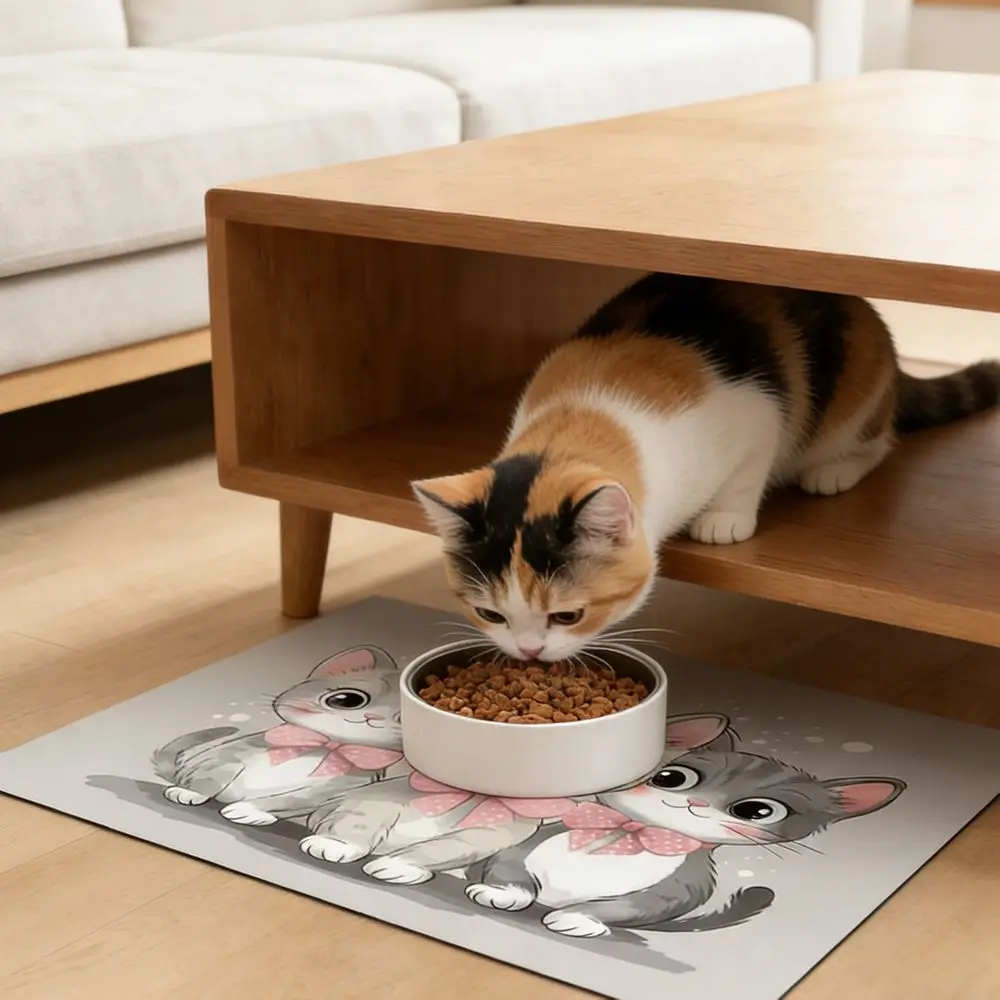 Cute Cartoon Cat Feeding Mat Diatom Mud Quick-dry Pet Bowl P