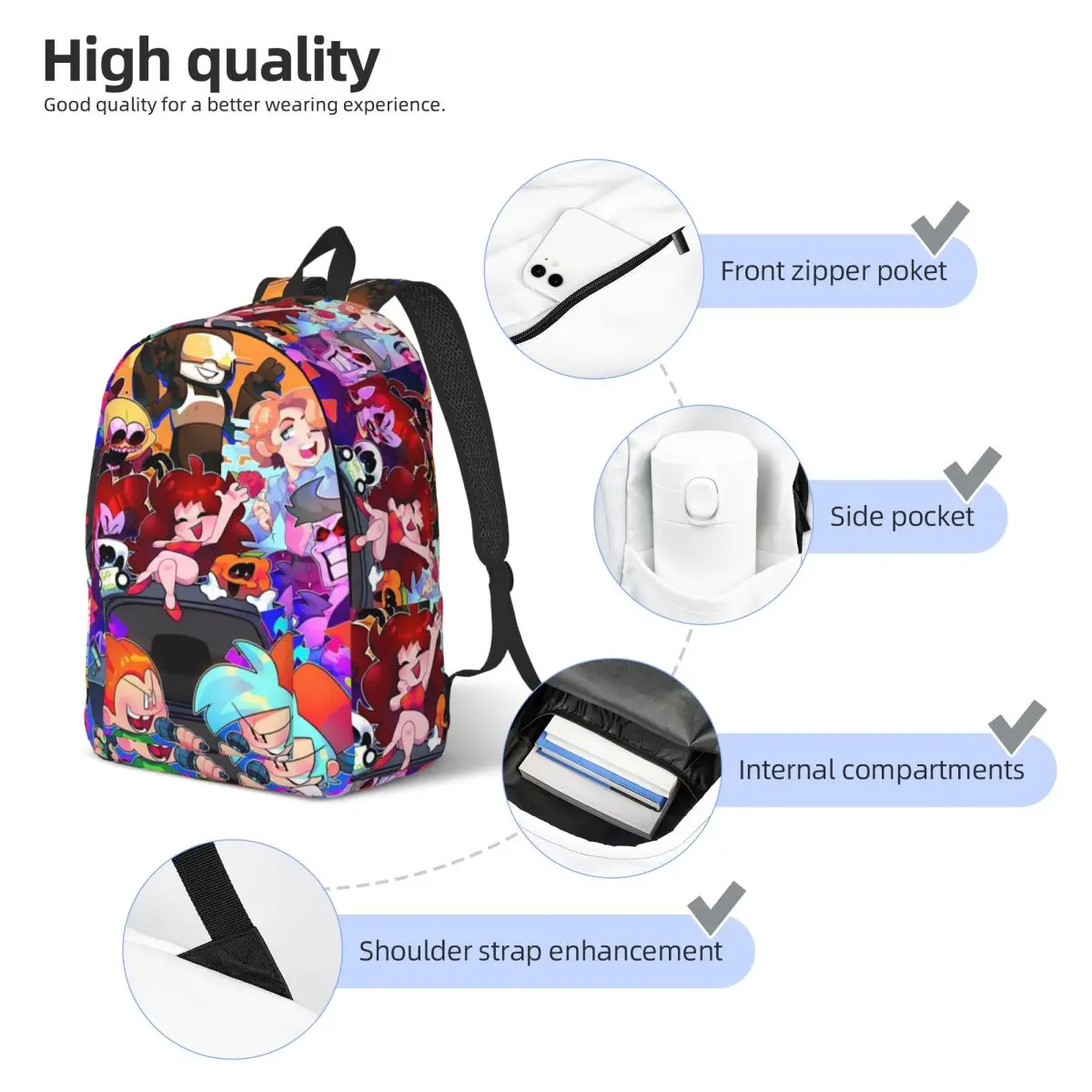 Friday Nacht Funkin Rucksack für Jungen Mädchen Kinder Schüler Schule Bücher tasche Fnf Spiele Gamer Leinwand Daypack Kindergarten Primär tasche