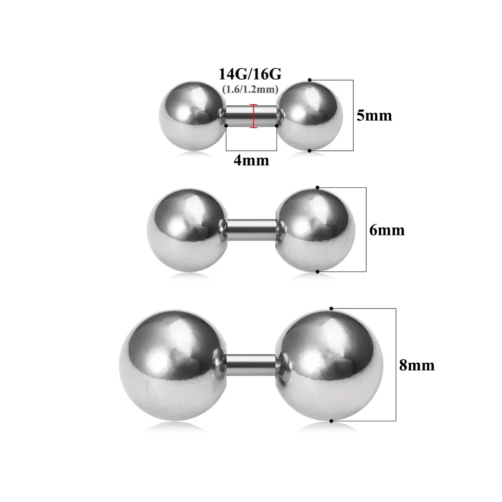 3Pcs 5/6/8mm Ball Helix Conch Cartilage Barbell Earring for Unisex Surgical Steel PA Sexy Piercings Jewelry