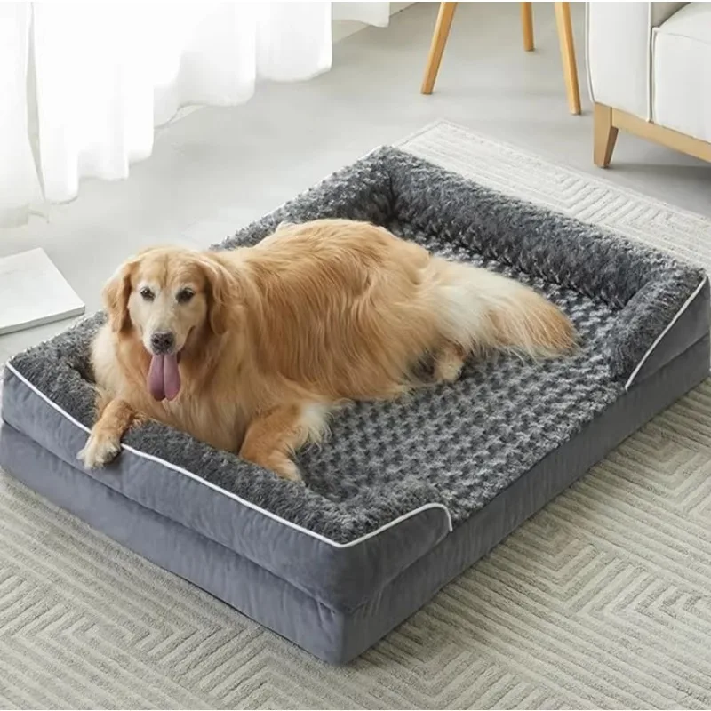 

Manufacturer Dropshipping Large Removable Washable Dark Gray Plush Dog Beds Luxury Deluxe Orthopedic Pet Bed With Accessories