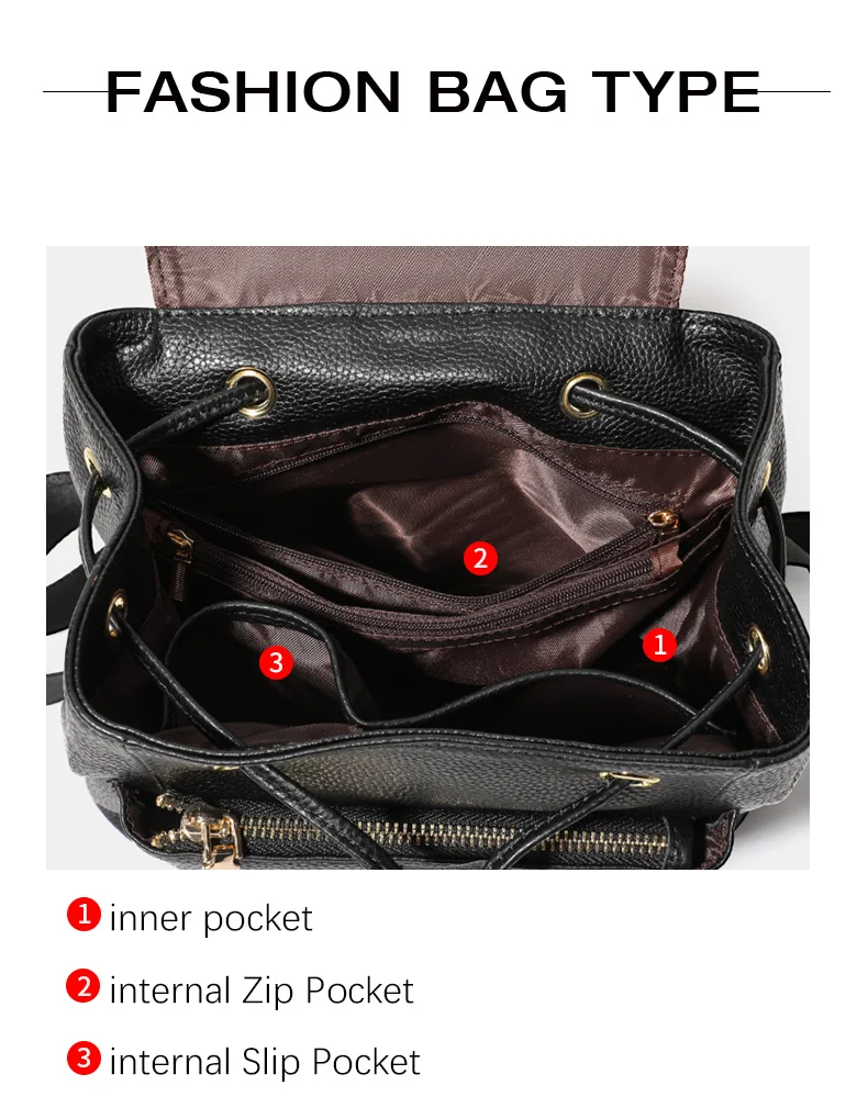 Damen-Rucksack aus genarbtem Leder, Mini-Rucksack mit Kordelzug und goldener Schnalle, lässiger Tagesrucksack für Damen, ideal für Arbeit und den täglichen Gebrauch – Detail 7