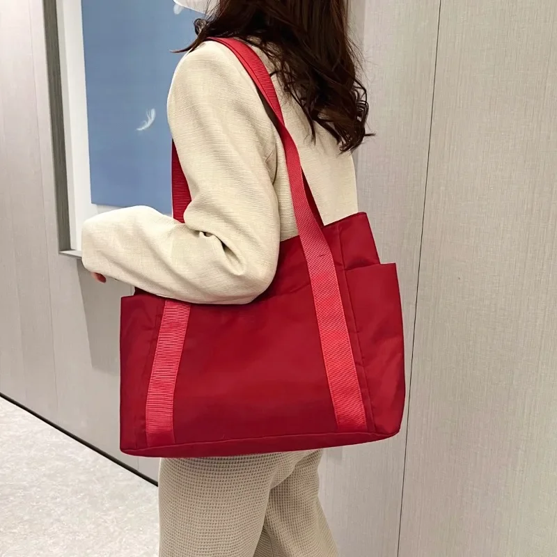 2024 New Women\'s Japanese Solid Color Tote Bag Single Shoulder Casual Simple Mommy Going Out Bag Canvas Portable Simple