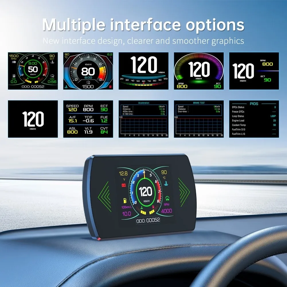 OBD2 Compatible HUD Display for Cars 2008 Onward Speed RPM Oil Temp Air Fuel Ratio Acceleration Test Diagnostic Tool