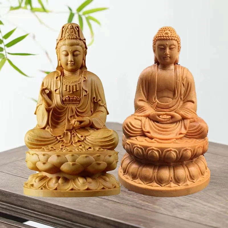 

Natural Cypress GuanYin, Sakyamuni Buddha Characters Statue，Solid wood Buddha Statues Home Room Office Feng Shui Art Statue