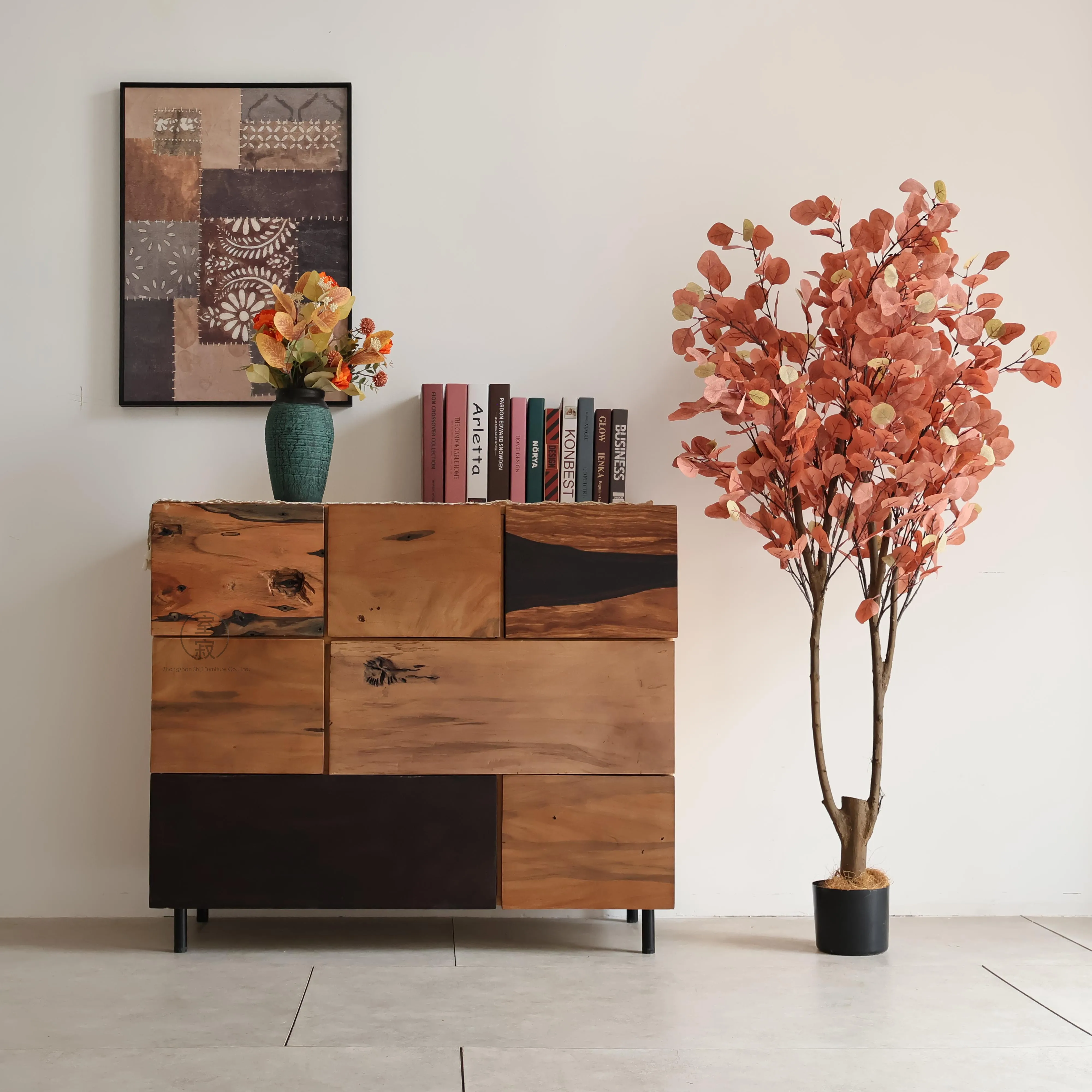 @3 # Wabi Sabi Style Modern Simple Oak Wood Large Capacity Storage Cabinet Multi - Function Entryway Living Room Furniture
