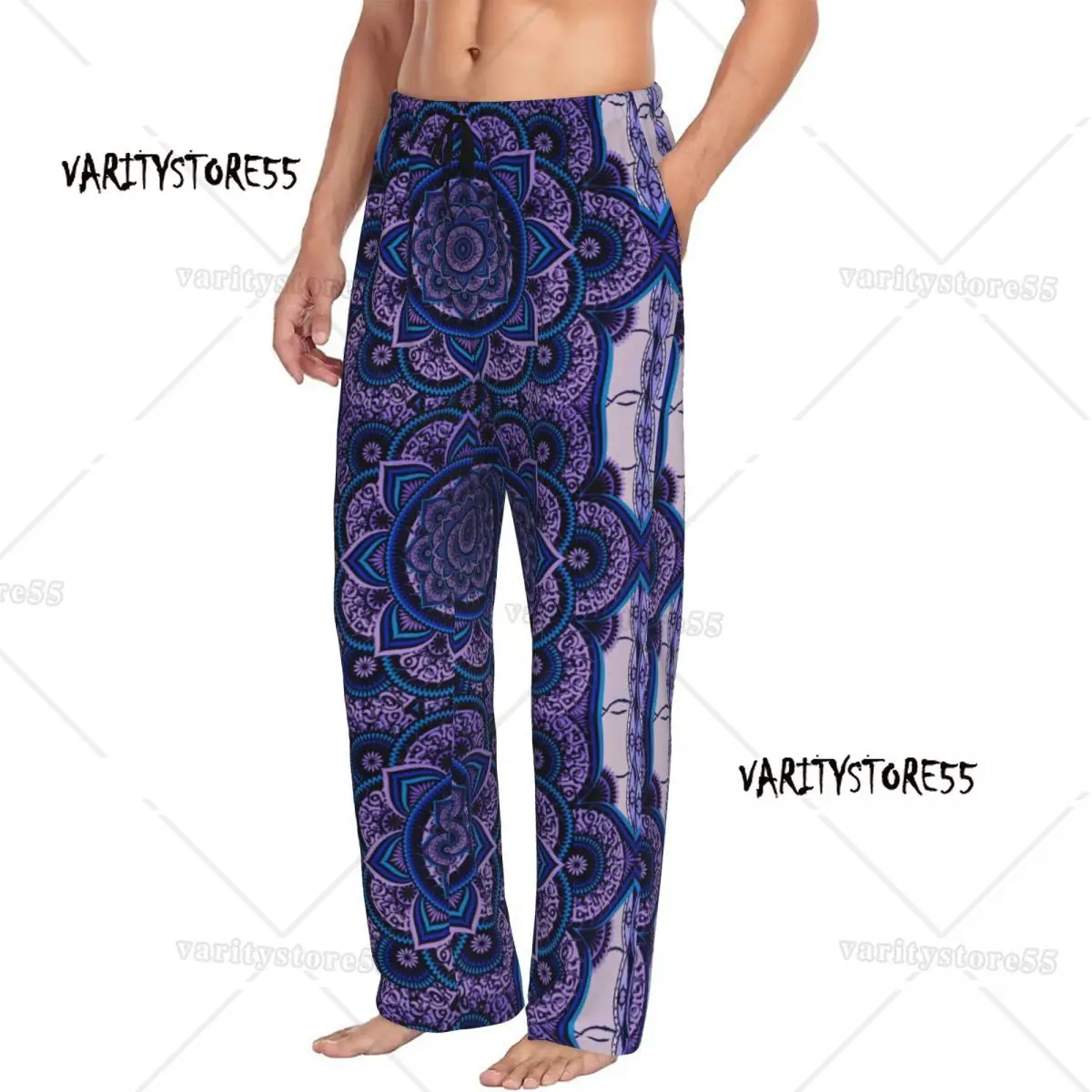 سروال بيجامة ماندالا مطبوع حسب الطلب للرجال ملابس نوم بوهو مع جيوب