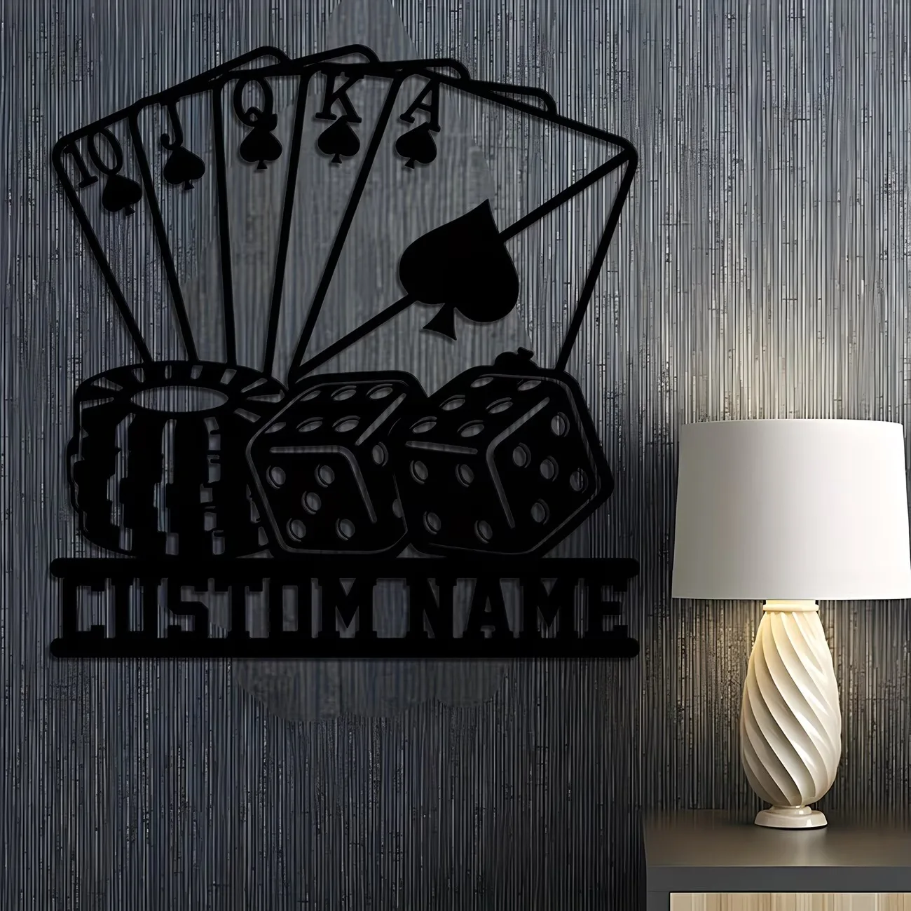 Custom Metal Poker Sign - Personalized Name Wall Art with Ace of Spades & Poker Chips Design, Decor for Indoor/Outdoor Use