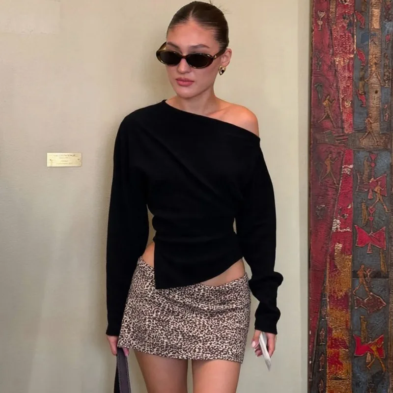 Talenza Frauen Casual Top Mode Schlank Schlitz Langarm Pullover Top Sexy Liebsten Plissee Neue Party Aussehen Top Weibliche Streetwear – Detail 30
