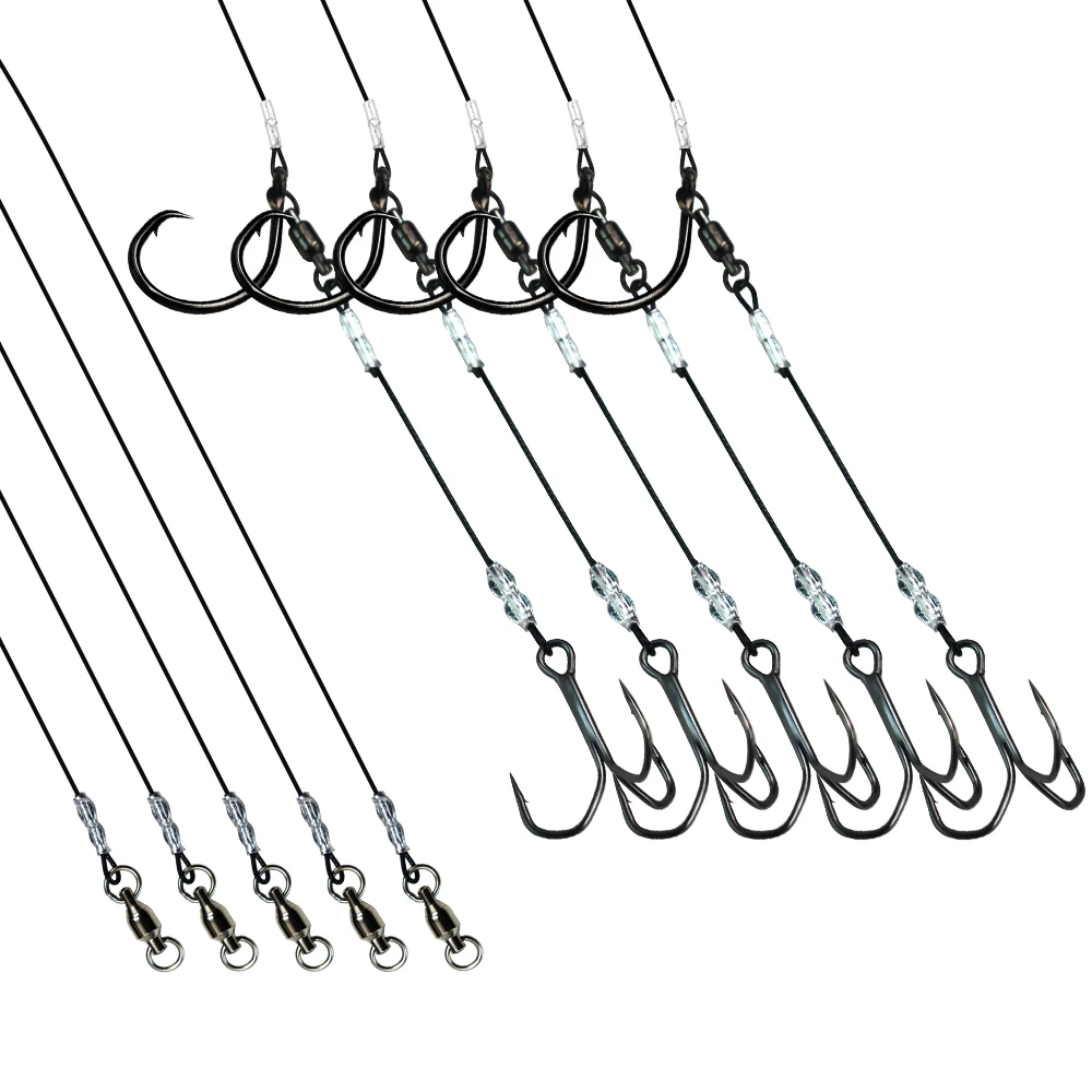 ZYZHE 1/3/5 Stück Stinger Rigs Lebendköder-Rigs mit hochfestem 49-Strang-Stahldraht-Kreishaken für Tiefsee-Angeln – Detail 4