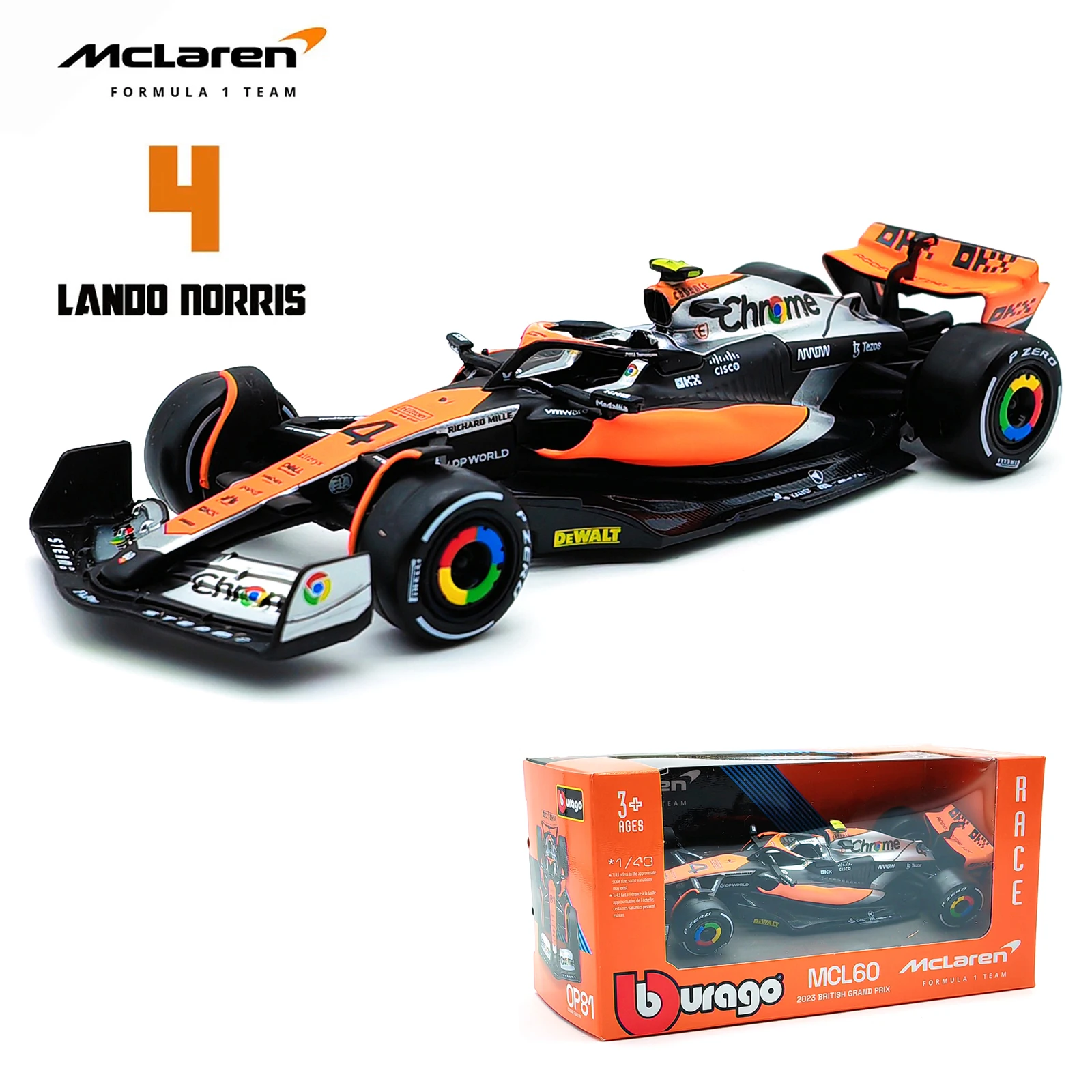 Bburago 1:43 P2 British GP Mclaren F1 MCL60 2023 #4 Lando Norris #81 Oscar Piastri Alloy Car Die Cast Model Toy Collectible