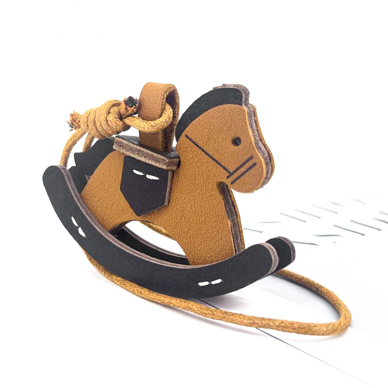 新しい牛革製馬キーホルダーバッグペンダント、かわいいポニーキーリング、荷物バッグ用アクセサリー、男女兼用ランヤード 1