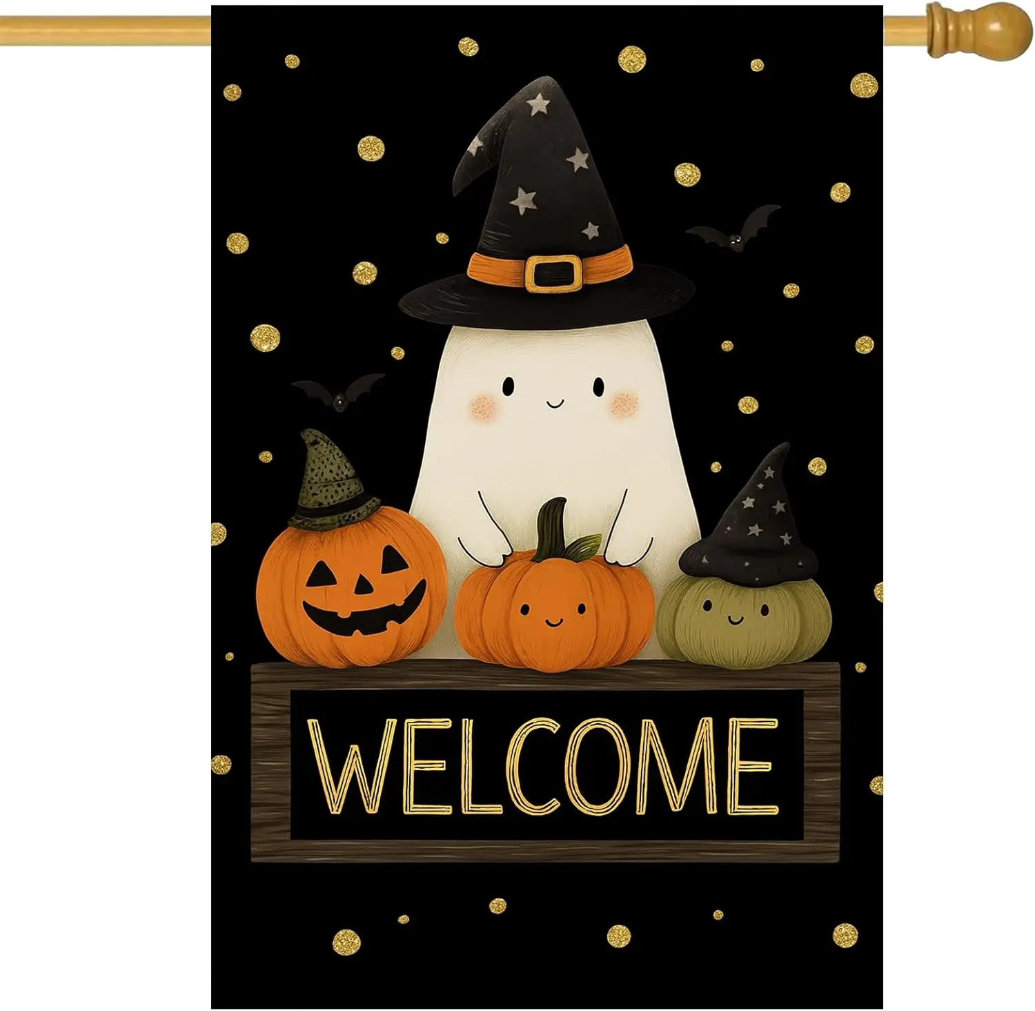 BlissYard Welcome Ghost Pumpkins House Flag with Witch Hat 28 x 40 Inch Double Sided Halloween Autumn Decorative Garden Flag jjp