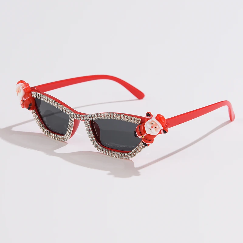 Fashion New Christmas Style Personality Party Sunglasses Santa Claus Cat Eyes Handmade Diamond Sun Glasses Female