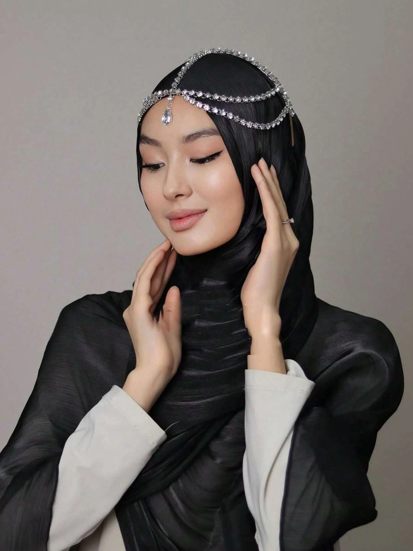 New Shimmer Silk Scarf with Jersey Underscarf Inner Headband Women Cap Bonnet Long Shawl Neck Cover Headwrap Instant Hijabs