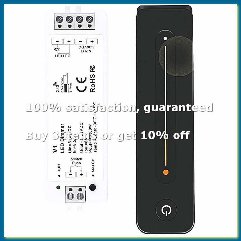 ●LED Dimmer 12V 5V 24V 36V 8A PWM Wireless RF Switch with 2.4G Brightness Adjustment Contact Remote for Led Single Color Strip